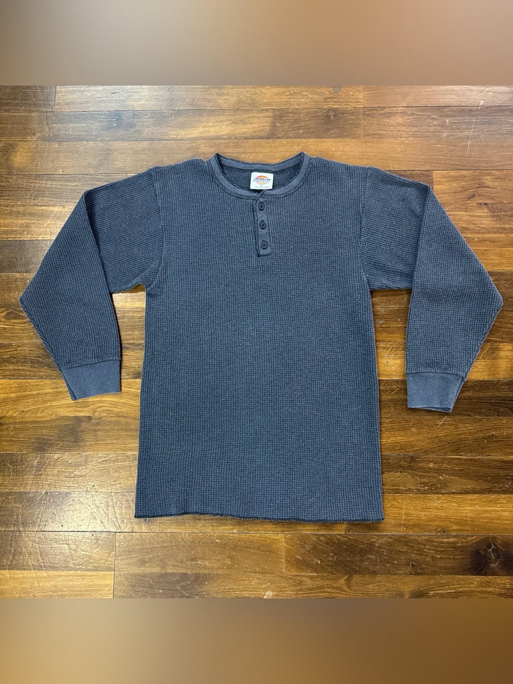 Vintage 90s Dickies Waffle Knit Thermal Henley Shirt Large Grey Made in USA
